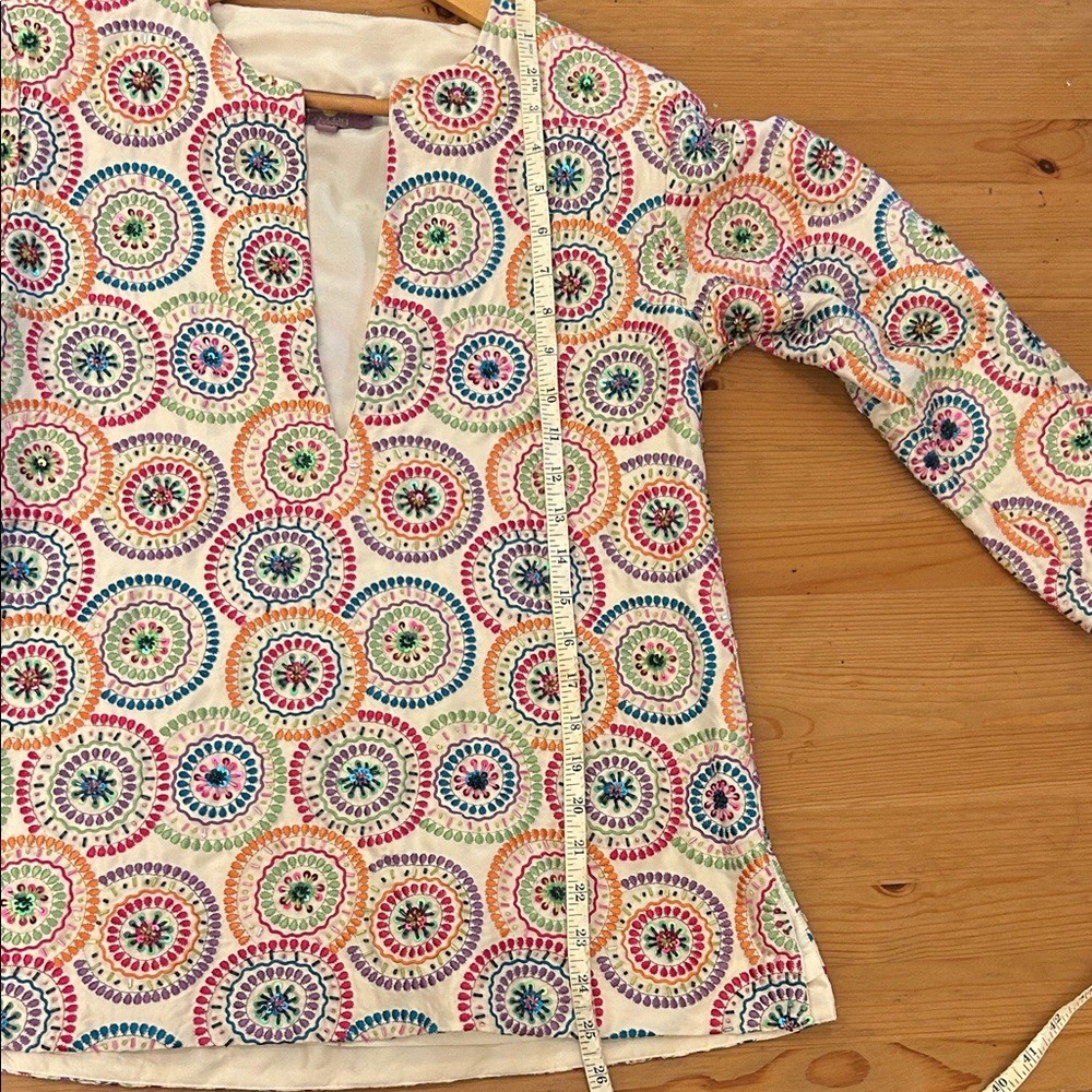 CJ Laing Sm Women's Sequin Silk Top Designer Sparkle Event Maximalist Palm Bch - Picture 13 of 15